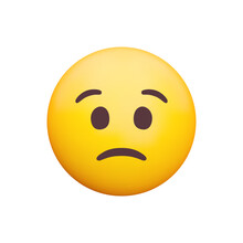 Frowning Face 3d Icon. Sad Yellow Emoji With Steep Frown. Concern, Disappointment And Sadness. Isolated Object On Transparent Background