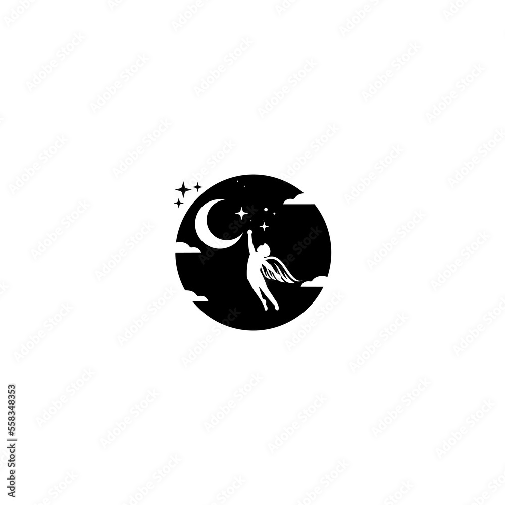 Wings man Silhouette. Angel wings. Abstract flying man logo design ...
