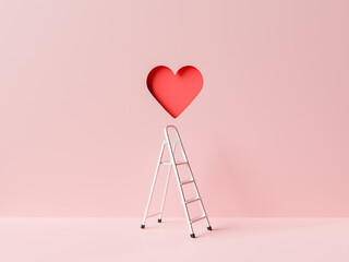 3D red heart over ladder against pink background