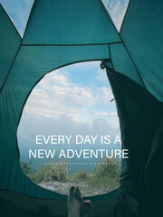 Wall Mural - Motivational and inspirational wording. Every day is a new adventure. Written on blurred vintage styled background.