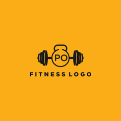 PO initial monogram for fitnes or gym logo with creative  barbell design