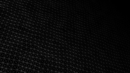Aufkleber - Wave of digital particles on a black background. Abstract interlacing lines and points. Digital connection of elements. Simulation of the movement of small particles. 3D rendering.