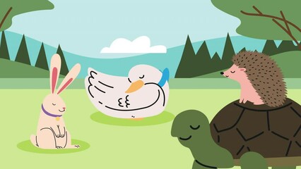 Sticker - cute animals in the camp animation