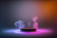 Neon Stage With Smoke Background.