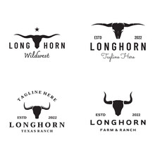 Longhorn Bull, Cow And Buffalo Vintage Logo Template. For Badges, Restaurant, Business.