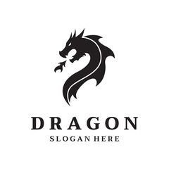 Wall Mural - Logo template of fire dragon head and wings isolated background.