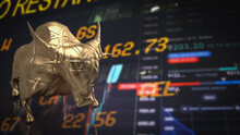 The Gold Bull On Chart Background For Business Concept 3d Rendering