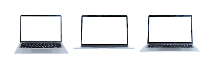 Poster - Set of laptop in various perspective. Display laptop with blank white screen mockups