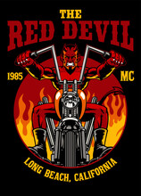 Vintage T-shirt Design Of Red Devil Riding Chopper Motorcycle