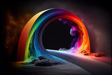 Aufkleber - Beautiful abstract rainbow bridge and multi colored space background in the darkness.	
