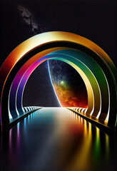 Aufkleber - Beautiful abstract rainbow bridge and multi colored space background in the darkness.	
