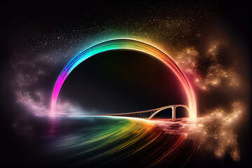 Aufkleber - Beautiful abstract rainbow bridge and multi colored space background in the darkness.	
