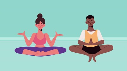 Sticker - interracial couple practicing yoga characters