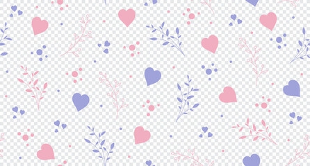 Poster - seamless pattern with hearts and leaves. sweet floral and tiny hearts seamless pattern. vector illus