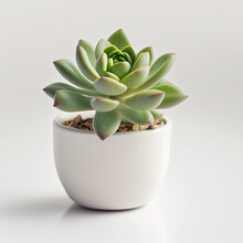 Adorable Mini Succulent In A Small White Flowerpot Minimalistic White Background Generative AI