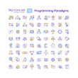© IMG visuals icons - Programming language paradigms RGB color icons set. Software development. Coding. Computer programmer. Isolated vector illustrations. Simple filled line drawings collection. Editable stroke