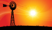 Windmill Australian Silhouette Sunset