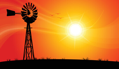 windmill australian silhouette sunset