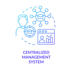 Sticker - Centralised management system blue gradient concept icon. Elearning. Student tracking. LMS benefit abstract idea thin line illustration. Isolated outline drawing. Myriad Pro-Bold font used