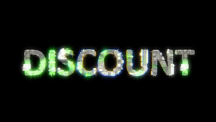 Poster - cybernetic text DISCOUNT with chromatic aberrations and glitch effects, isolated