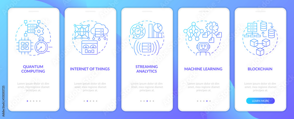 Data science technologies blue gradient onboarding mobile app screen ...