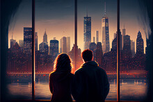 Couple Watching New York Skyline From A Vantage Point, Generative AI