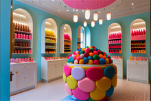 Multicolored Candy Shop Interior, Generative AI