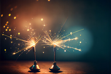 Sticker - two sparklers in an obscure background with lots of copy space, perfect for backgrounds, generative 