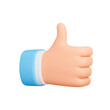 Thumbs up 3d icon. Positive rating. Liked. Hand with thumbs up. Isolated object on a transparent background