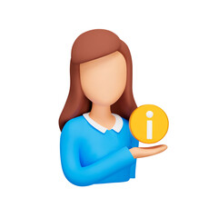 Poster - Woman holds up a sign of information 3d icon. support, advice. Isolated object on a transparent background