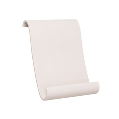 Poster - Paper scroll 3d icon. unfolded paper scroll in white. Isolated object on a transparent background