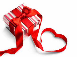 Wall Mural - art isolated gift box with heart shaped bow on a white background; transparent shadow on transparent