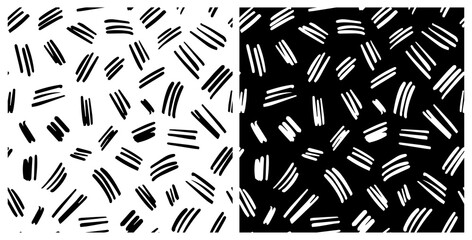 Wall Mural - Abstract, monochrome strokes seamless repeat pattern. Random placed, vector lines all over surface print.