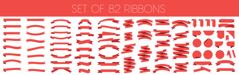 Poster - Set of 82 Ribbons. Ribbon elements. Starburst label. Vintage. Modern simple ribbons collection. Vector illustration 10 EPS.