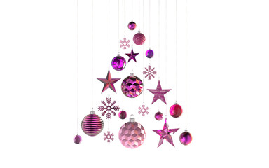 Wall Mural - abstract viva magenta christmastree in shades of pink structures stars snowflakes baubles hanging fr