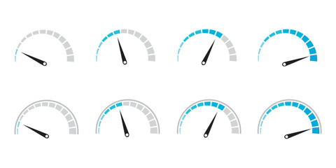 Speedometer icon set. Customer satisfaction indicator level. Risk level gauge. Info-graphic gauge Colorful info-graphic speedometer icon set. Productivity meter. Info-graphic icons set. Vector. EPS 10