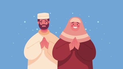 Canvas Print - muslim culture couple characters animation