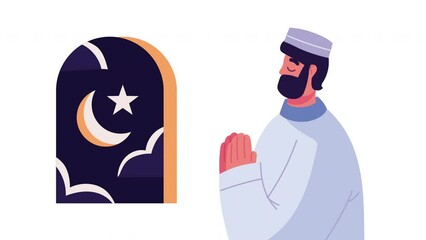 Wall Mural - muslim man with window character