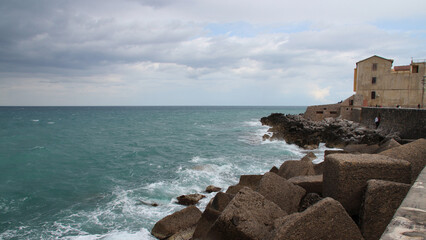 Wall Mural - mediterranean coast in cefalù in sicily in italy 