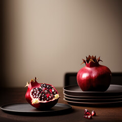 Wall Mural - pomegranate on a plate in luxurious cozy setting