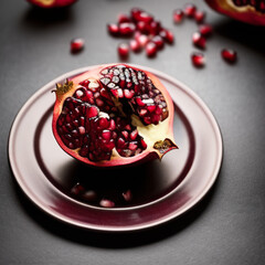 Wall Mural - pomegranate on a plate in luxurious cozy setting