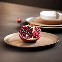 Wall Mural - pomegranate on a plate in luxurious cozy setting