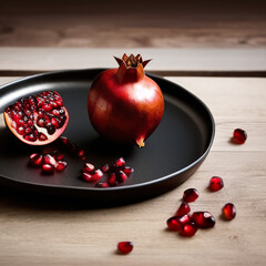 Wall Mural - pomegranate on a plate in luxurious cozy setting