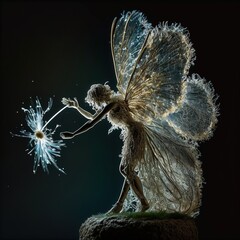 Canvas Print - fairy with black background, AI art generated 