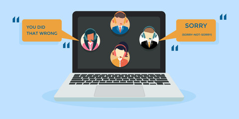 Aufkleber - Concept with support team on laptop in a flat design