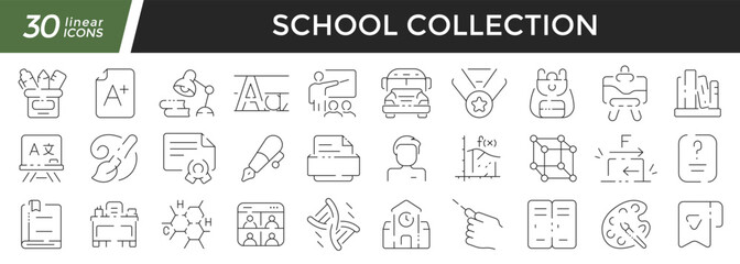 Aufkleber - School linear icons set. Collection of 30 icons in black