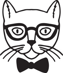 Sticker - Cat in glasses and bowtie. Funny animal portrait