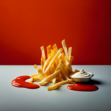 Photo Crispy French Fries With Ketchup And Mayonnaise Food Photography