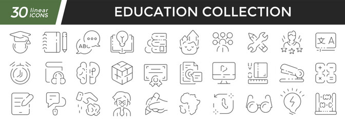 Aufkleber - Education linear icons set. Collection of 30 icons in black