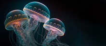 Jelly Fish In The Water. Generative AI. 